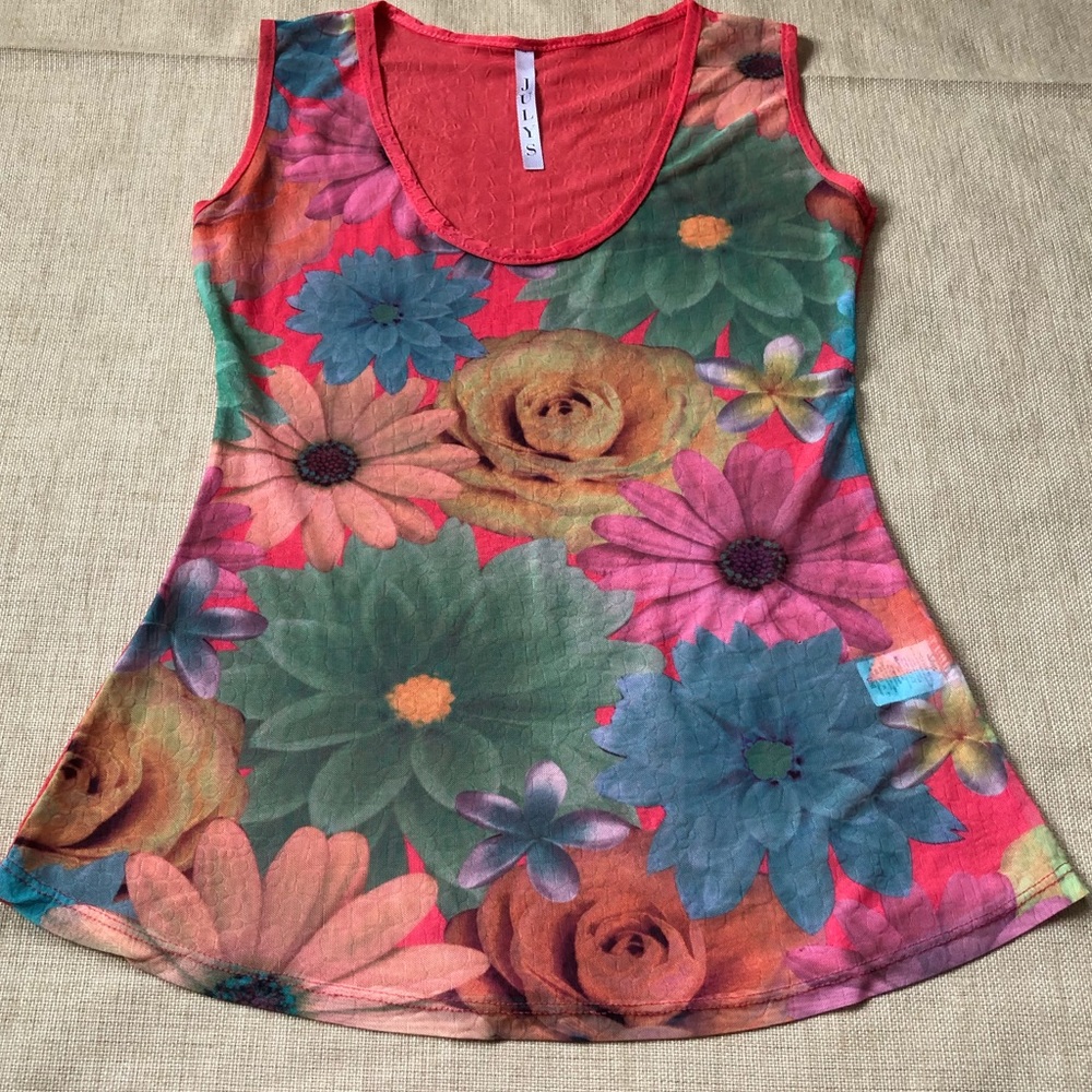 July’s Sheer Floral Print Mesh Tank Top Cami